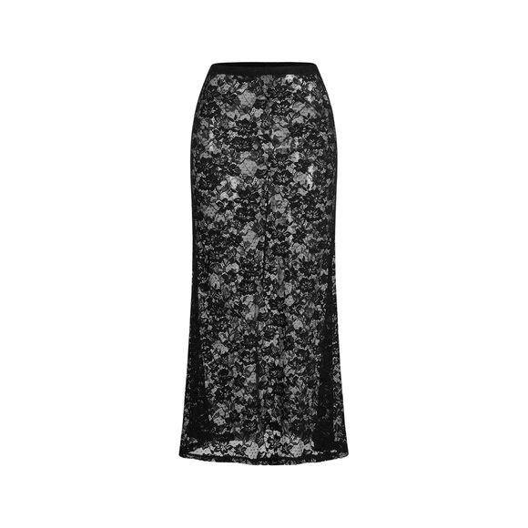 Dresses & Skirts - 1483 Low Rise Floral Lace Mesh Perspective Long Skirt Straight Leg Cheeky